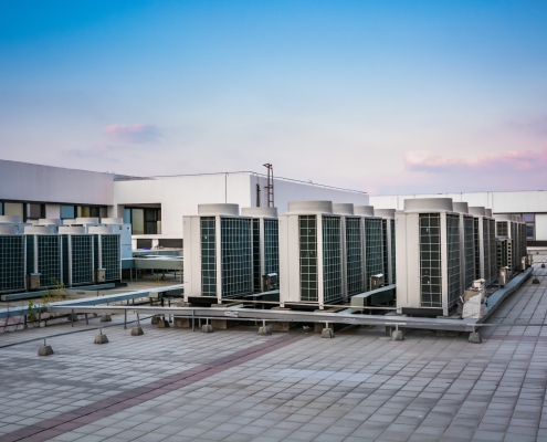 Commercial Roof with sky in background